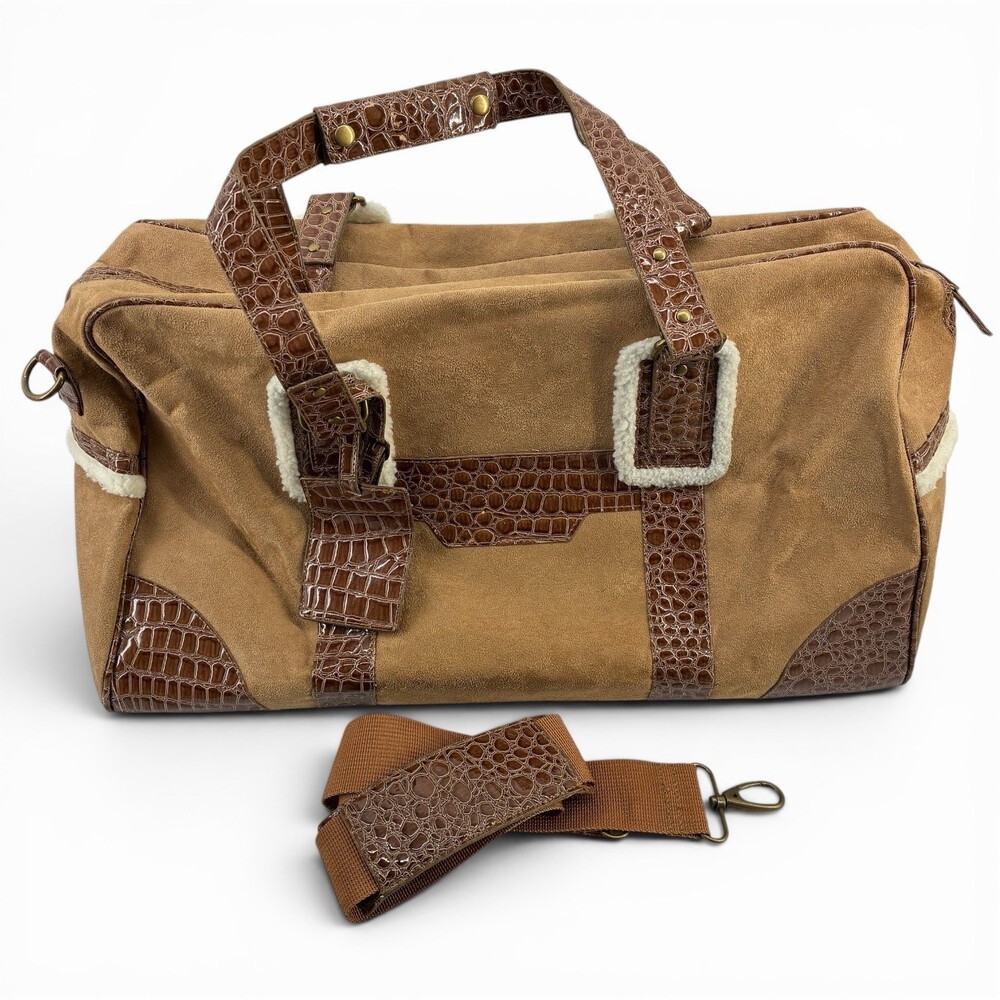 Bath Body Works Weekender Duffel Bag Faux Suede Alligator Croc Trim 21in (ST)
